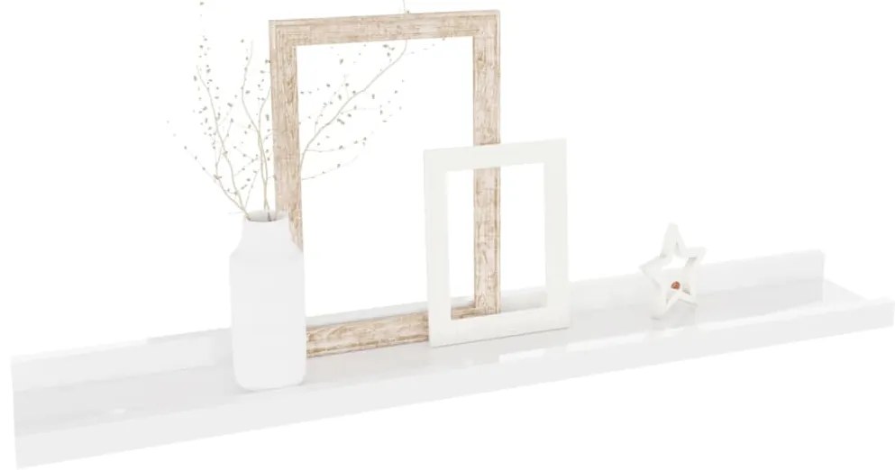 Prateleiras de parede 2 pcs 60x9x3 cm branco brilhante