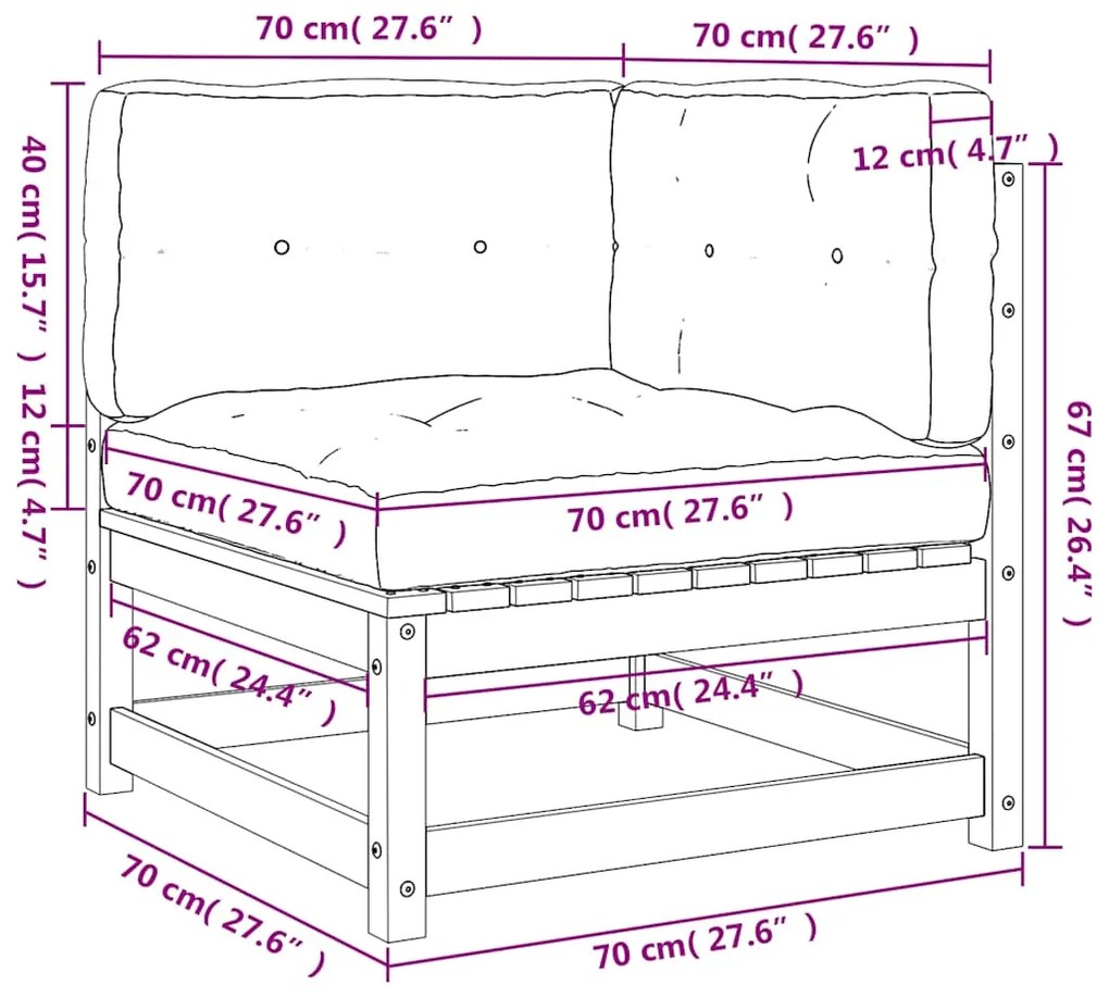 Sofás de canto p/ jardim 2 pcs c/ almofadões pinho impregnado