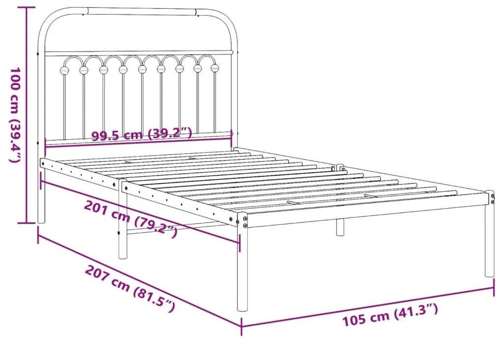 Estrutura de cama com cabeceira 100x200 cm metal branco