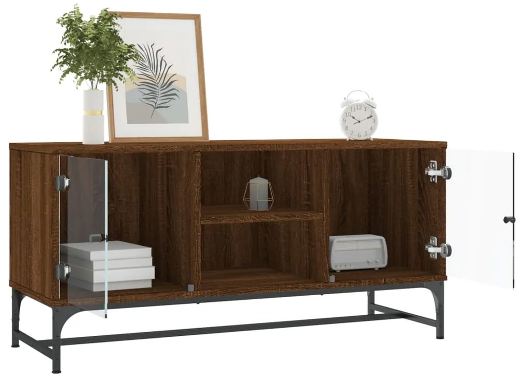 Móvel de TV c/ portas de vidro 102x37x50 cm carvalho castanho