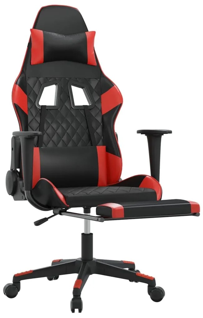 Cadeira gaming c/ apoio pés couro artificial preto e vermelho