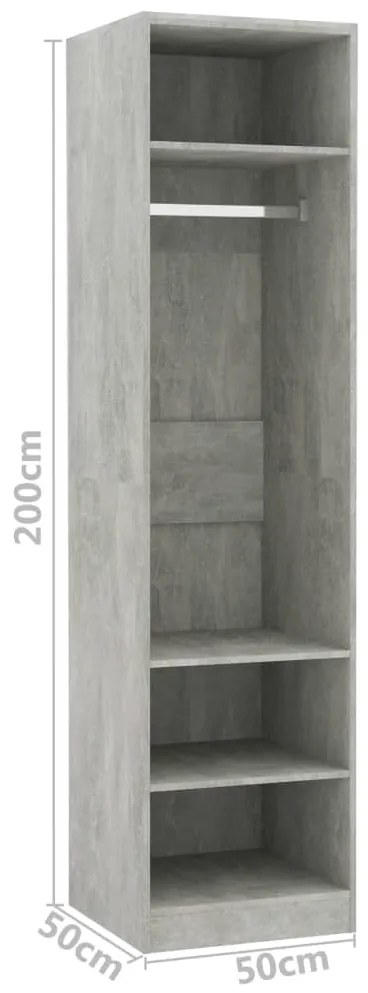 Roupeiro 50x50x200 cm derivados de madeira cinzento cimento