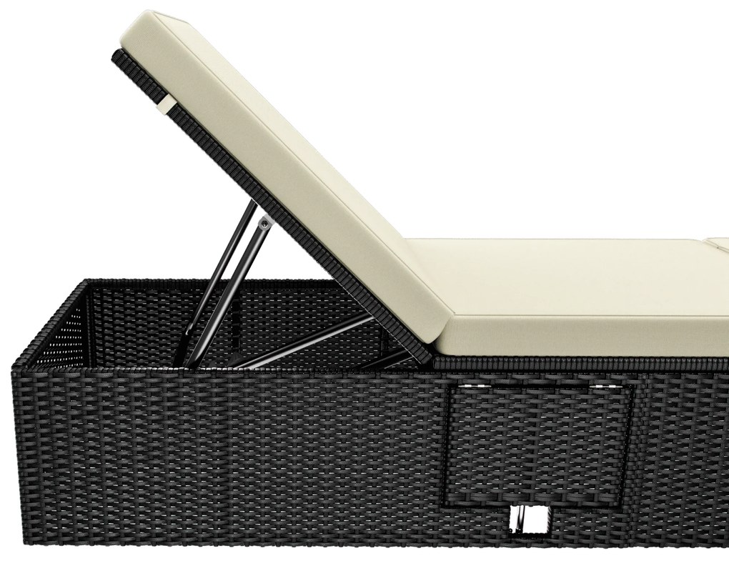 Espreguiçadeira de jardim em polyrattan 200 x 58 x 33 cm Preto/Creme