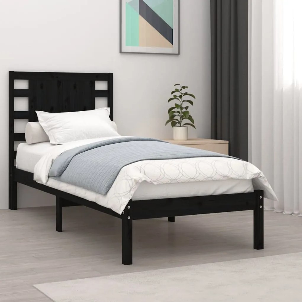 Estrutura cama pequena solteiro 75x190 cm madeira maciça preto