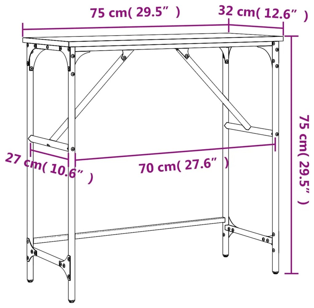 Mesa consola 75x32x75 cm derivados madeira carvalho castanho