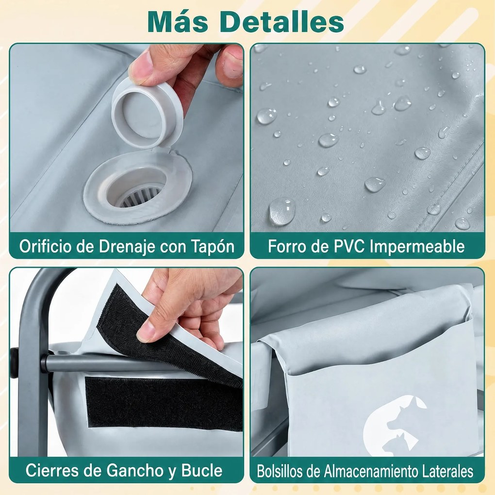 Banheira para Cães Dobrável, 88 x 51,5 x 83-101 cm, Altura Regulável, Cinzento