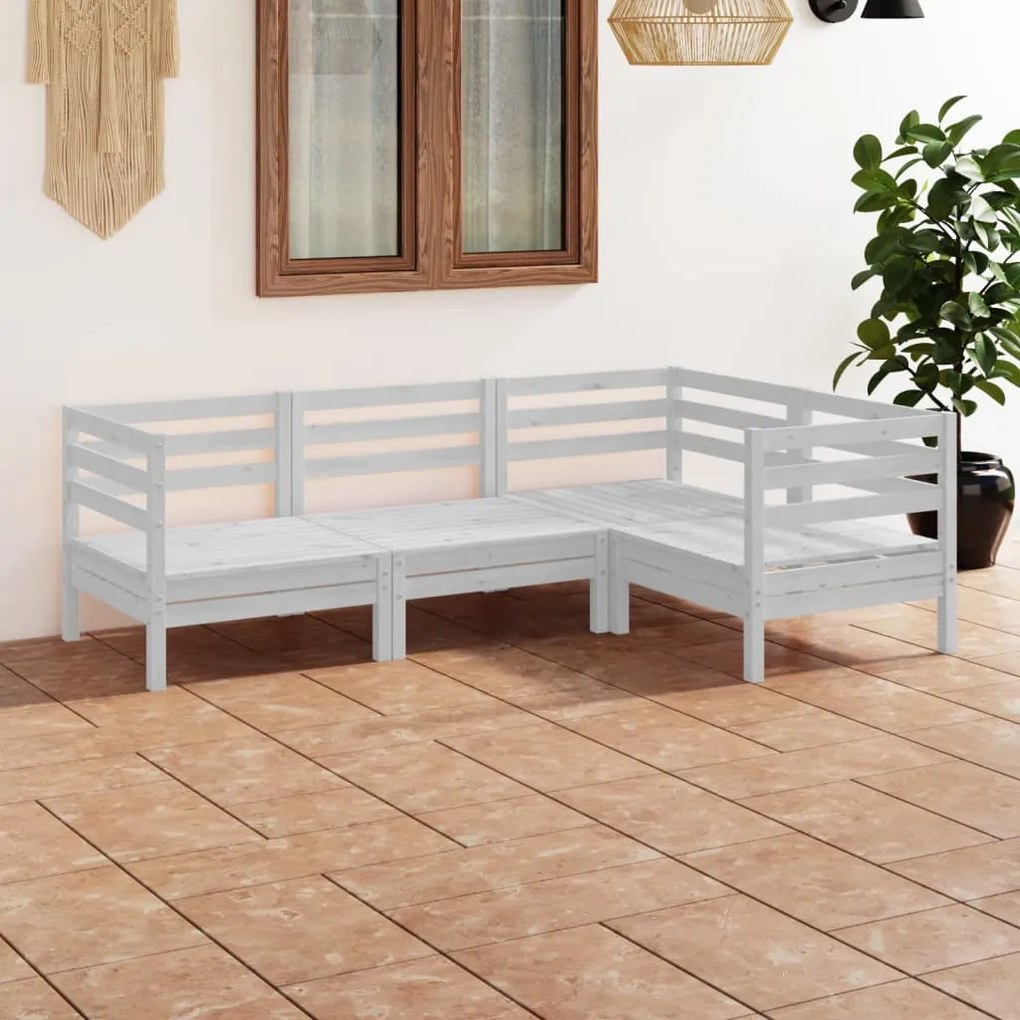 4 pcs conjunto lounge de jardim pinho maciço branco