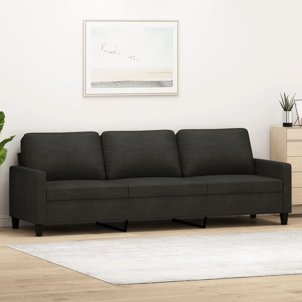 vidaXL Sofá de 3 lugares tecido 210 cm preto
