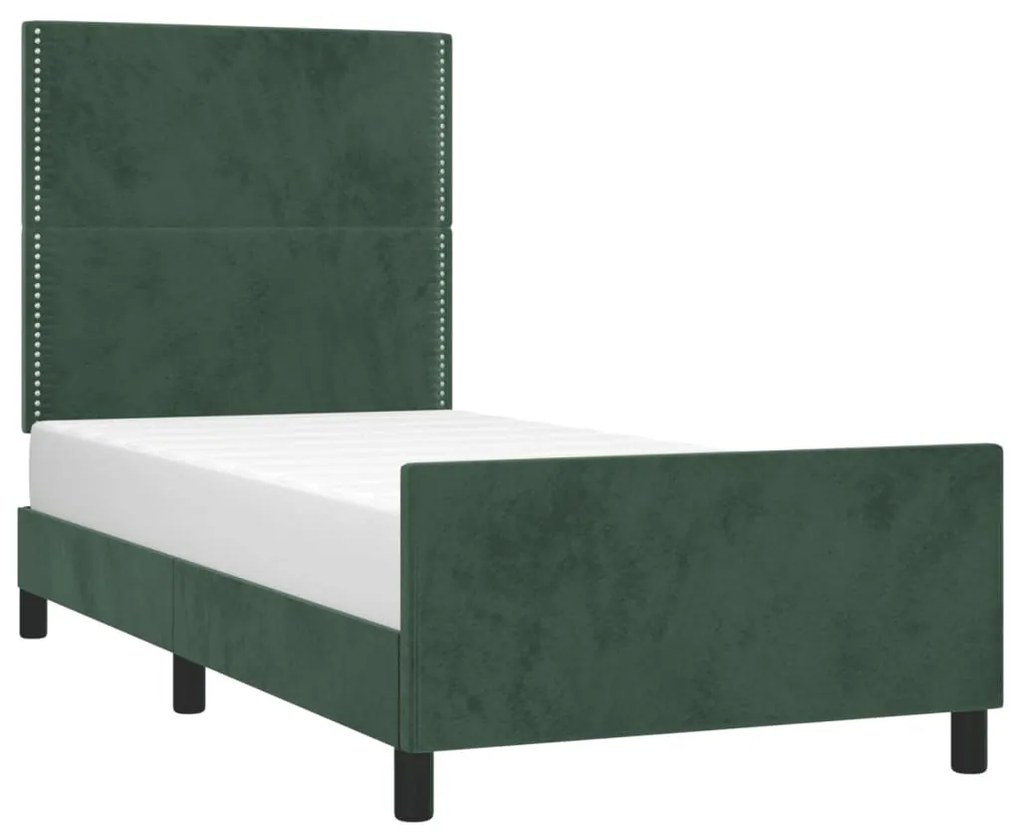 Estrutura de cama sem colchão 80x200 cm veludo verde-escuro