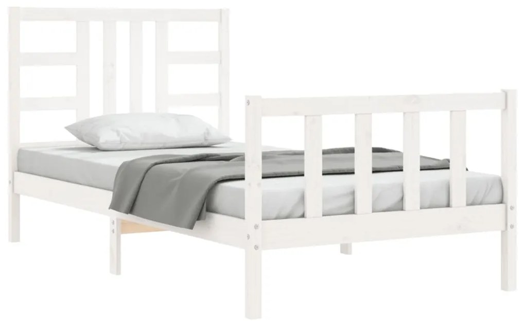 Estrutura de cama com cabeceira 100x200cm madeira maciça branco