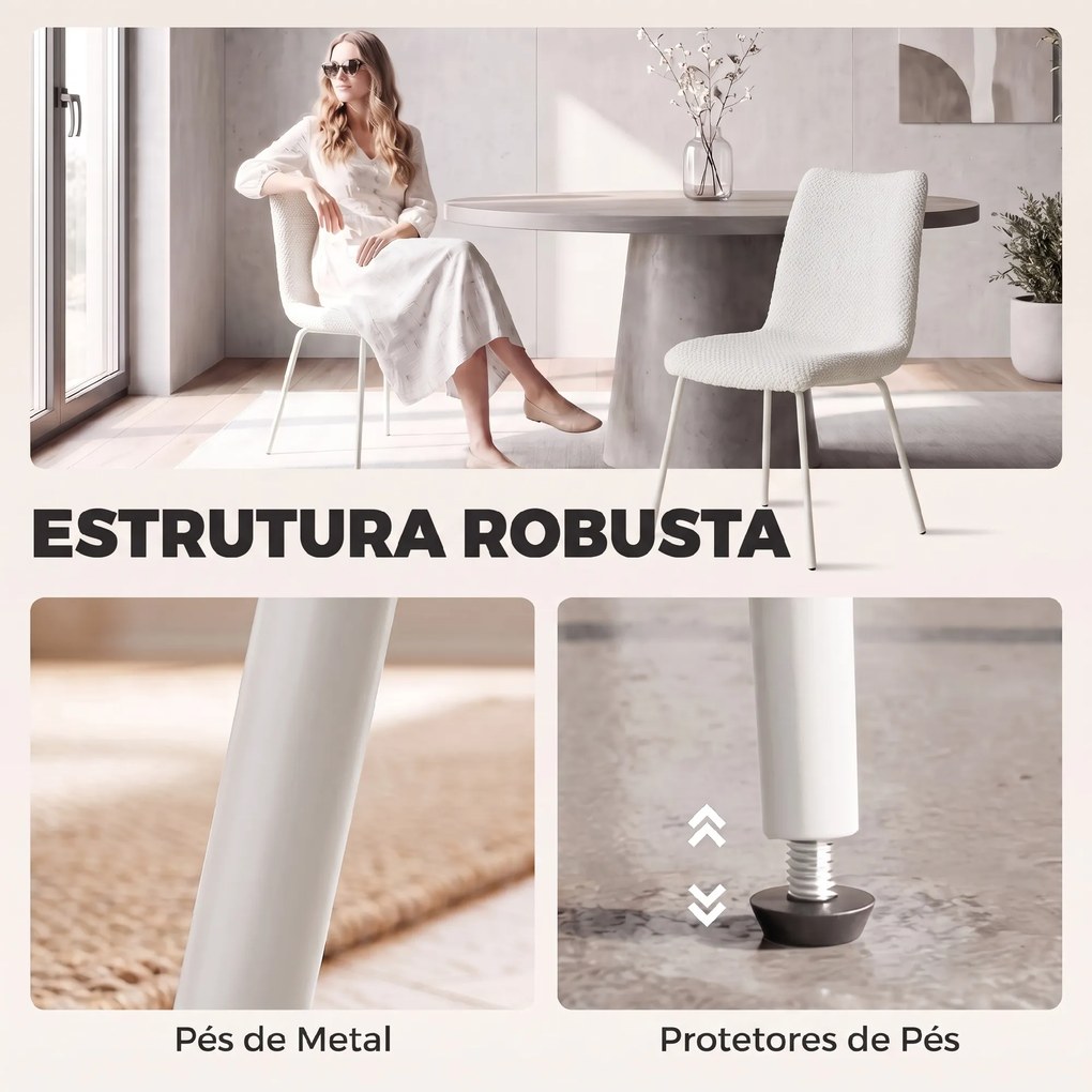 Conjunto de 2 Cadeiras de Jantar em Veludo (MESA NÃO INCLUIDA) com Assento e Encosto Acolchoados e Pés Metálicos Branco