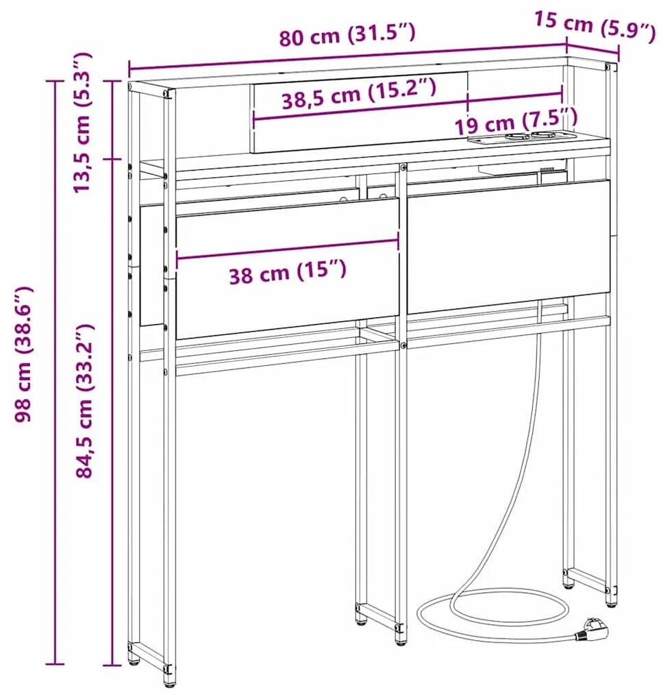 Cabeceira de armazenamento com cabeceira Sonoma cinzento 80 cm