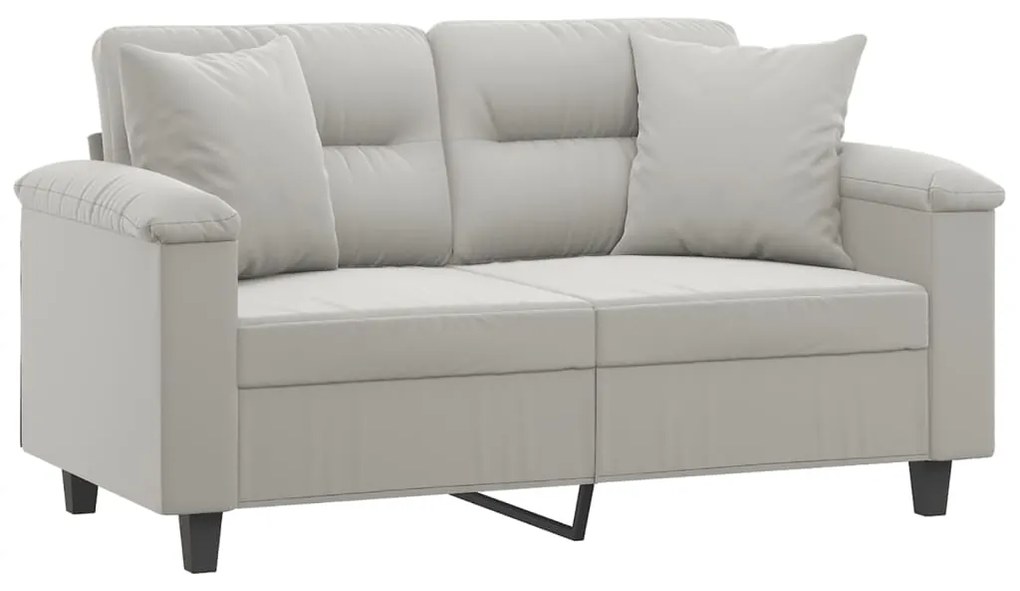 Sofá 2 lugares c/ almofadas 120 cm microfibra cinzento-claro