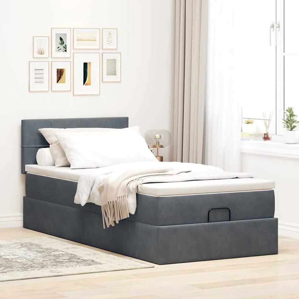 Estrutura cama otomana colchão 80x200 cm veludo cinzento escuro