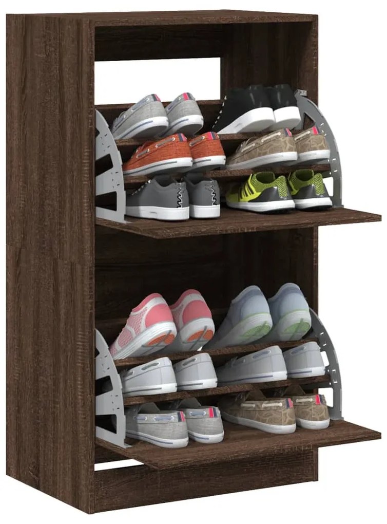 Sapateira 2 gavetas articuladas 60x42x108cm carvalho castanho