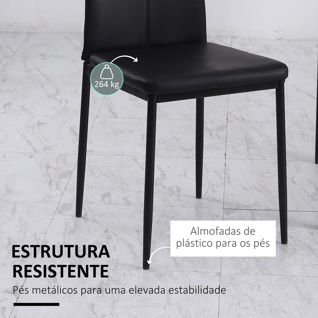 Conjunto de 6 Cadeiras de Sala de Jantar (MESA NÃO INCLUIDA) Estofadas em PU Cadeiras de Cozinha com Encosto Alto com Botões 41x50x97 cm Preto