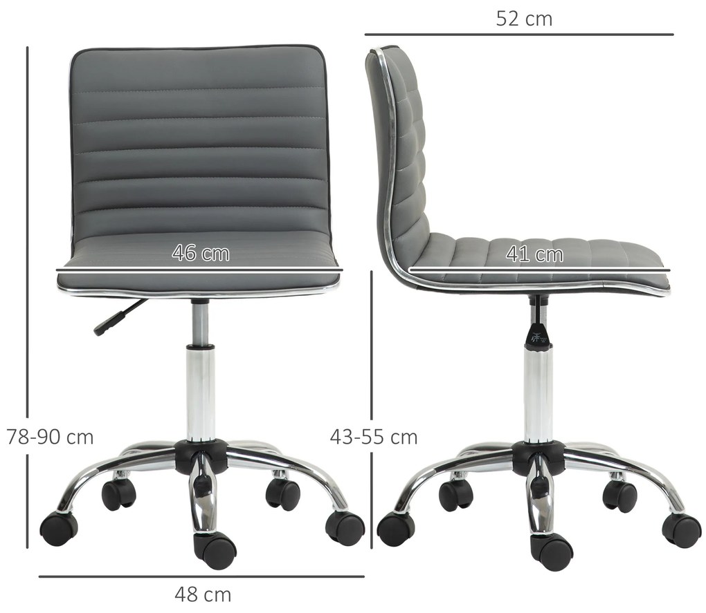 Cadeira de Escritório sem Apoio para os Braços Cadeira de Escritório Giratória com Altura Ajustável 48x52x78-90 cm Cinza