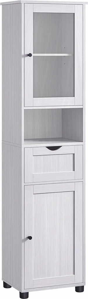 Armário de casa de banho com prateleiras reguláveis em altura 40 x 30 x 165 cm Branco com grão de madeira