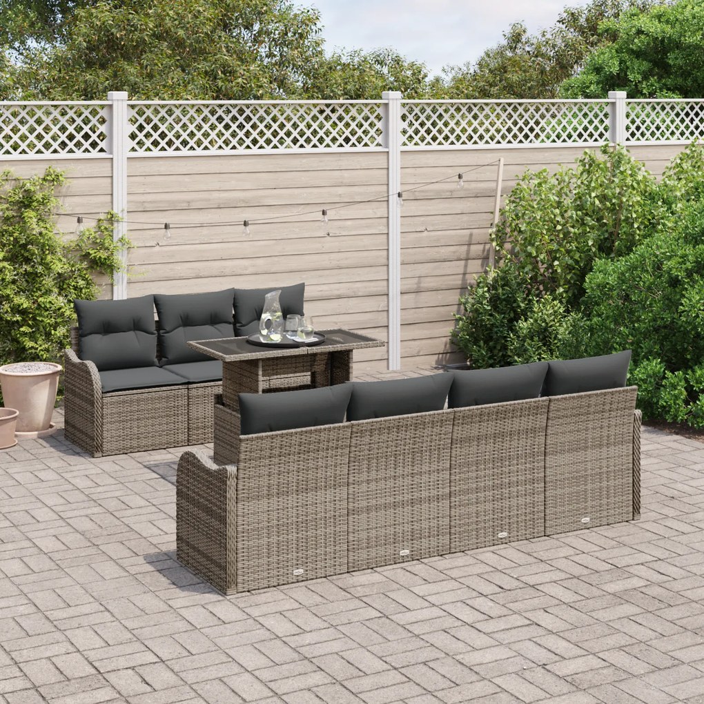 Conjunto de Sofás de Jardim de 8 Peças com Almofadas Cinzento Vime Sin