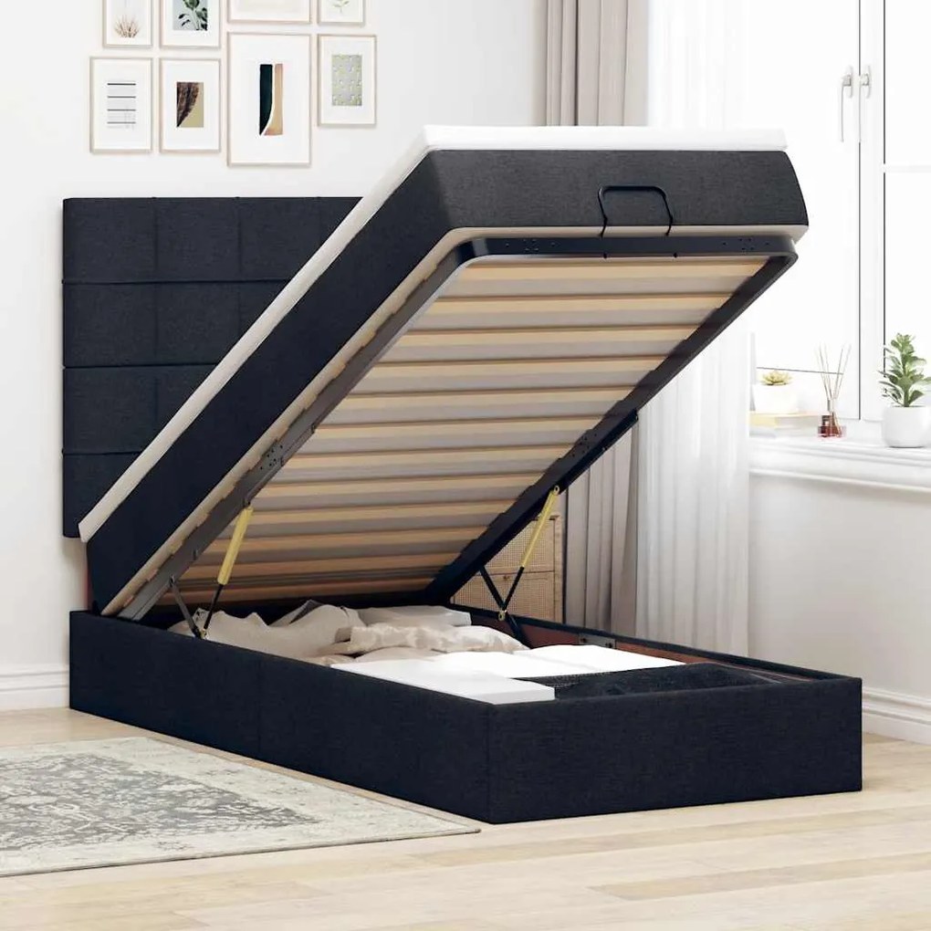 vidaXL Estrutura de cama otomana com colchão preto 80x200cm tecido