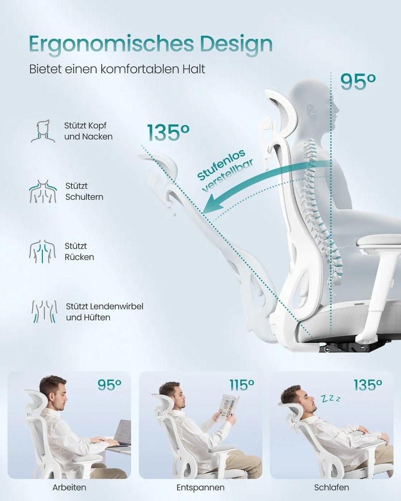 Cadeira de escritório ergonómica com apoio ajustável cinzento