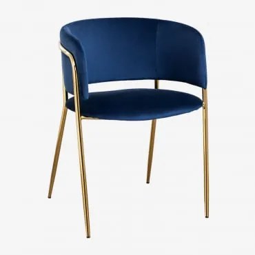 Cadeira De Jantar Estofada Com Braços Nalon Dourado & Velluto Azul & Velluto - Sklum