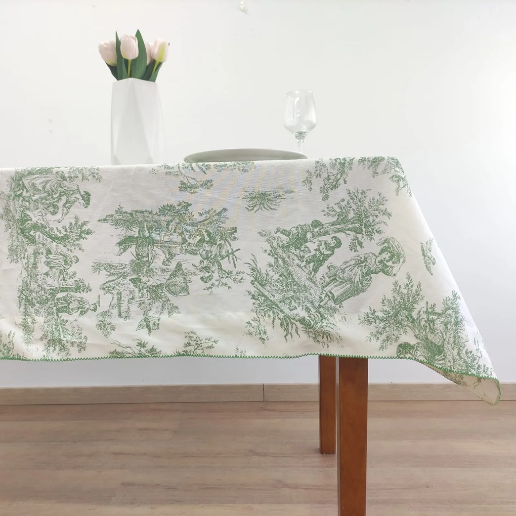 Toalha de Mesa Linho COL Toile de Jouy Green Beijinho