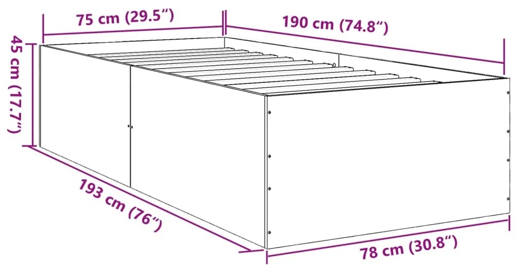 Estrutura de cama 75x190cm derivados de madeira carvalho sonoma