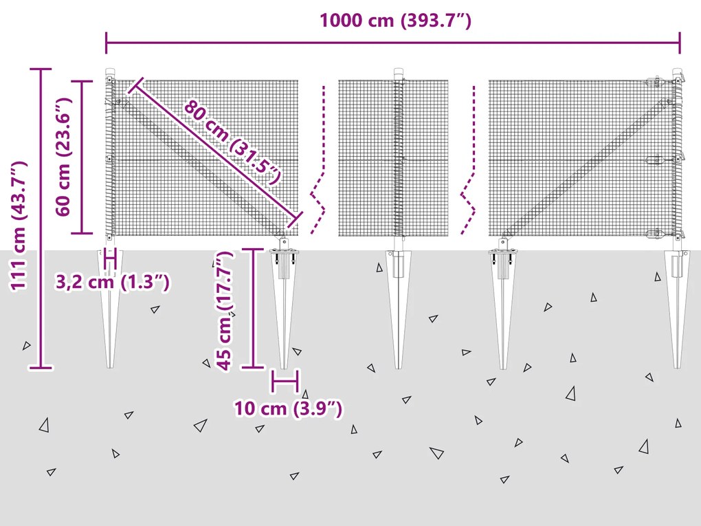 Cerca de Fio Soldado com 7 Postes de Estaca 0.6x10 m Aço Galvanizado