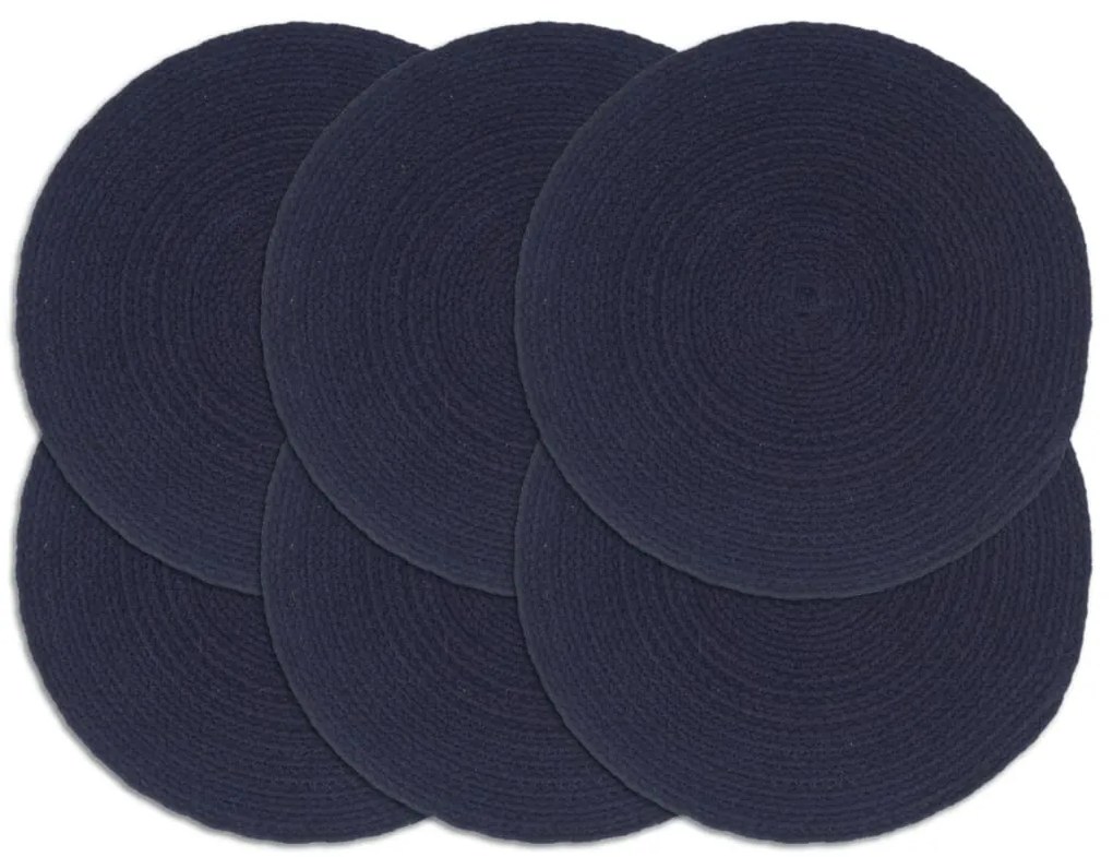 Individuais mesa 6 pcs algodão liso 38 cm redondo azul-marinho