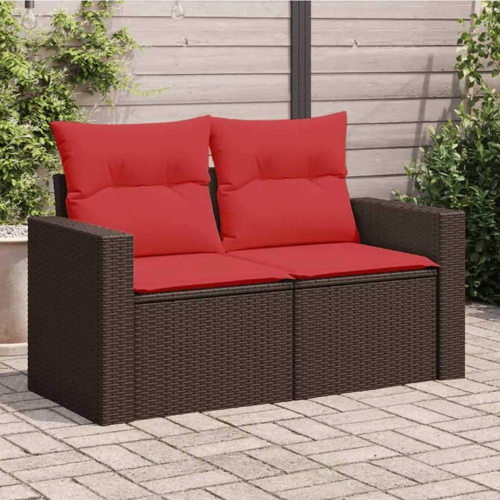 vidaXL Sofá de jardim com almofadas, 2 lugares, vime sintético marrom