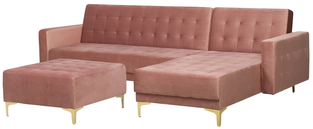 Sofá de canto 4 lugares com repousa-pés em veludo rosa à esquerda ABERDEEN Beliani