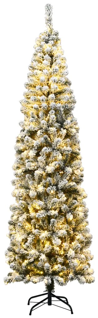 Árvore de Natal com neve de 225 cm iluminada com 350 luzes LED quentes 641 ramos e base metálica dobrável Verde