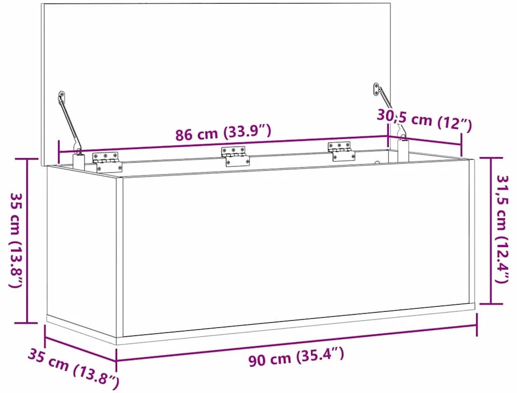 Caixa de Armazenamento vidaXL em Madeira Velha 90x35x35 cm em Madeira
