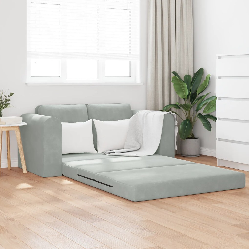 vidaXL Sofá Cama de Piso 2-em-1 Cinza Claro 148x71x83 cm Veludo
