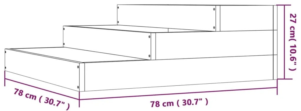 Vaso/floreira 78x78x27 cm pinho maciço cinzento