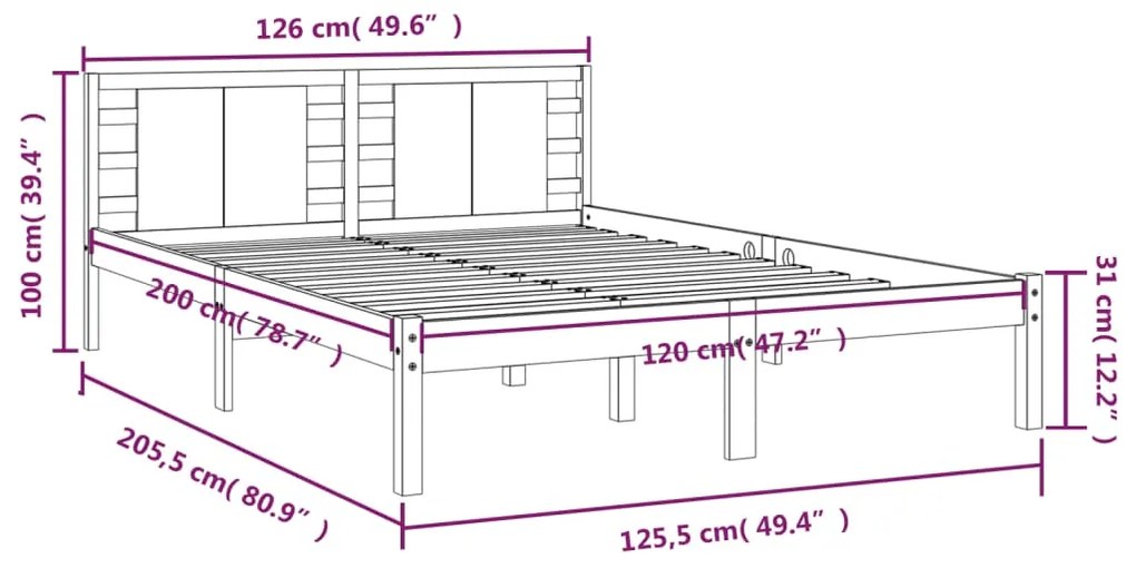Cama sem colchão 120x200 cm madeira de pinho maciça branco
