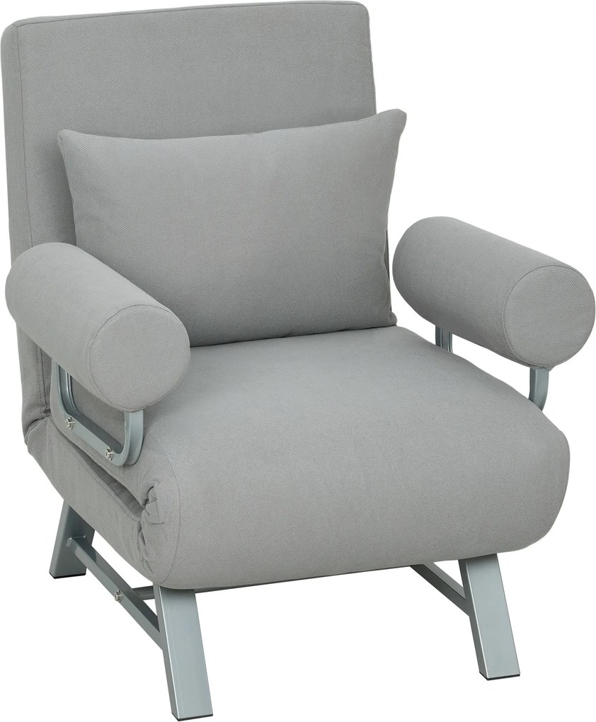 HOMCOM Sofá Cama Dobrável Estofado em Linho Sintético com Encosto Ajustável em 5 Níveis e Almofada Acolchoada 73x78x81 cm Cinzento Claro | Aosom Portugal