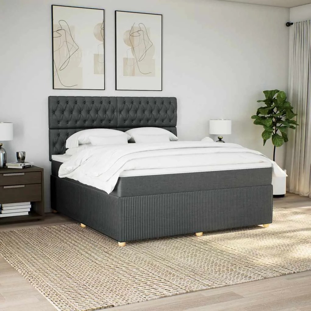 vidaXL Cama com molas/colchão 180x200 cm tecido cinzento-escuro