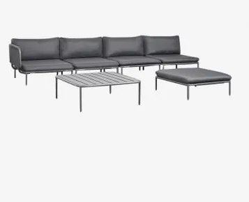 Conjunto De Jardim Com Sofá Modular De Canto De 4 Peças, Mesa De Centro E Puff Em Aço Roubly Cinza Grafito - Sklum