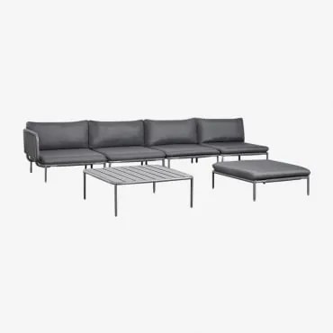 Sofá De Jardim Modular De Canto De 4 Peças, Pufe E Mesa De Centro Roubly Cinza Grafito - Sklum