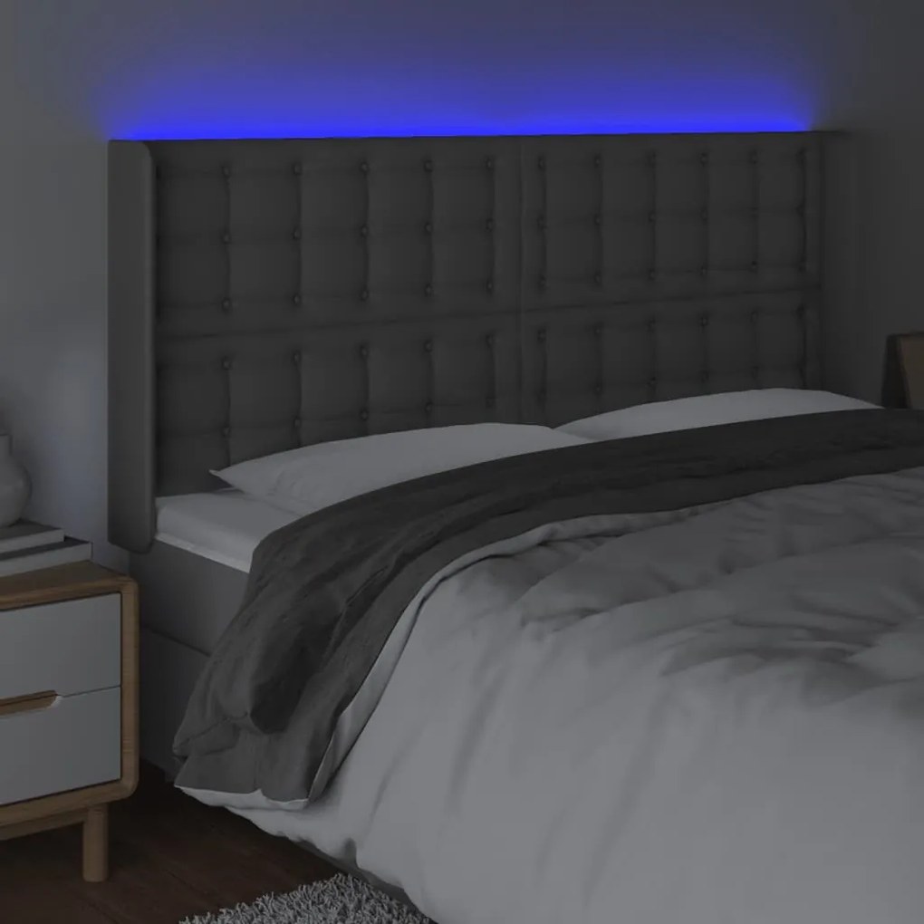 Cabeceira cama c/ LED couro artif. 147x16x118/128 cm cinzento