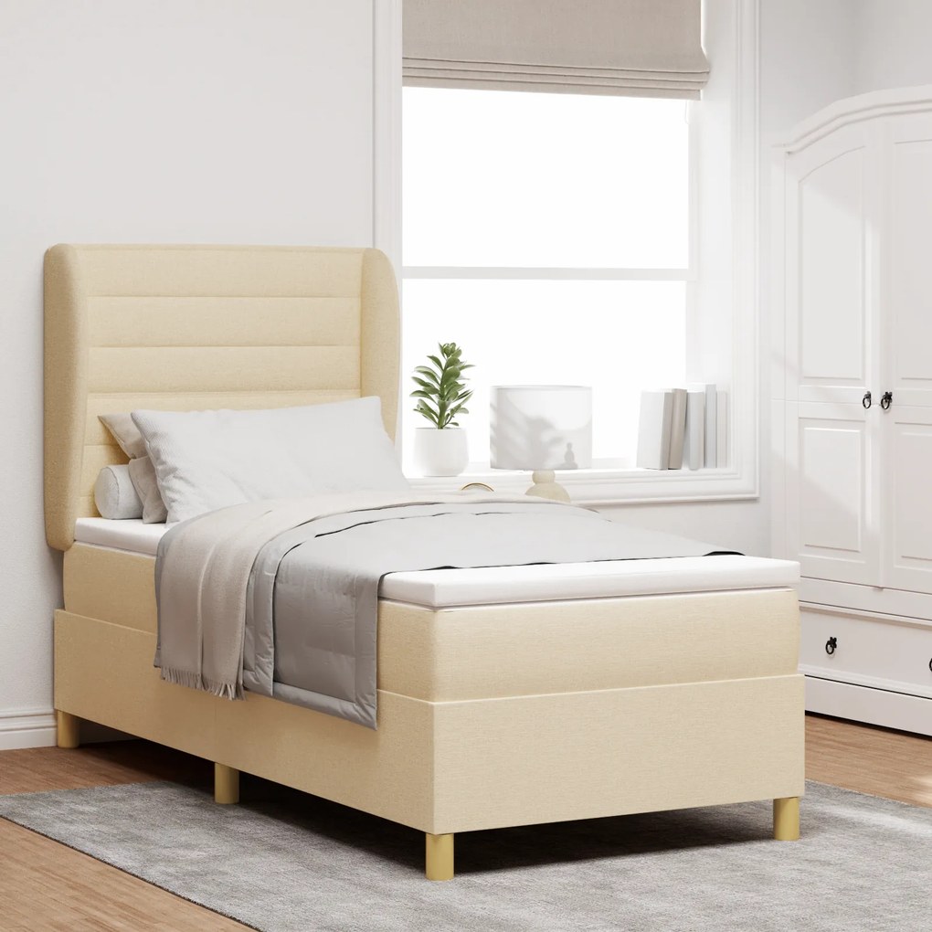 vidaXL Box Spring com Colchão Creme 90x200 cm Tecido