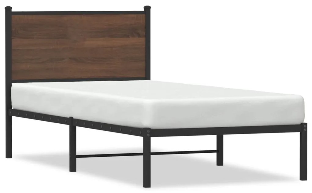 Estrutura cama com cabeceira 80x200 cm metal carvalho castanho