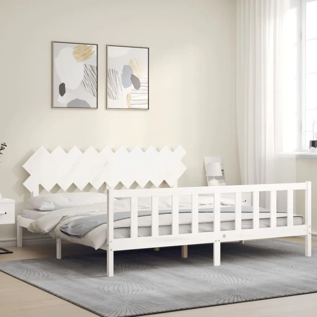 Cama sem colchão 200x200 cm madeira de pinho maciça branco