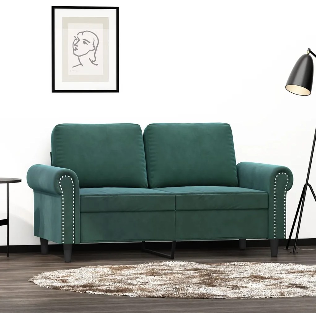 vidaXL Sofá de 2 lugares 120 cm veludo verde-escuro