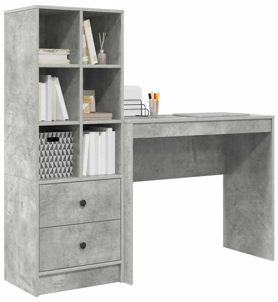 Mesa com Armazenamento Cinza Concreto Madeira Derivada