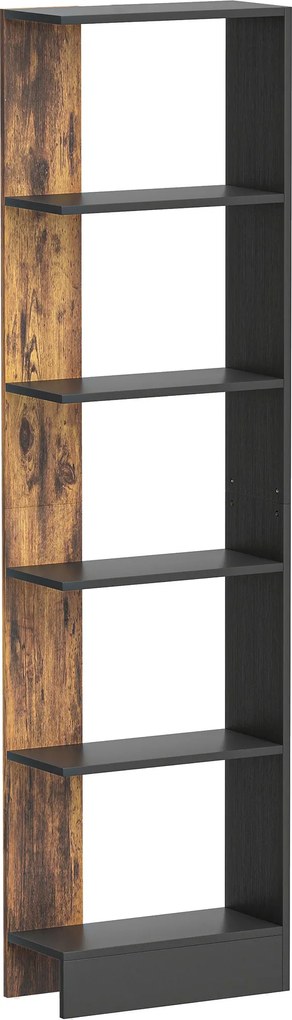HOMCOM Estante estreita de 5 prateleiras, estante organizadora salva-espaço moderna em madeira, estante para banheiro, sala de estar, quarto, escritório e estudo, 45x21x170 cm, Castanho Rústico | Aosom Portugal