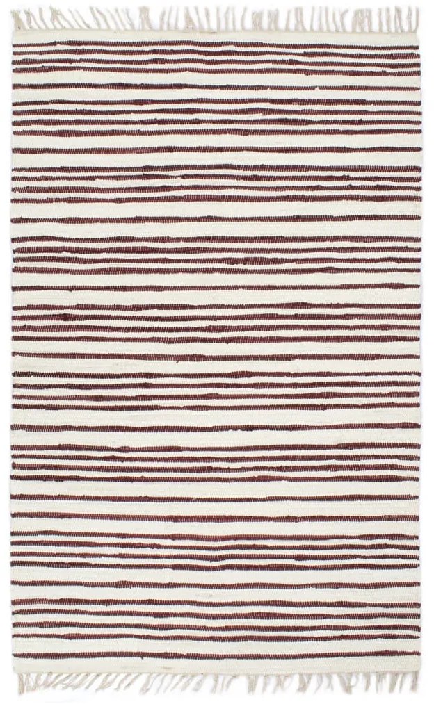 vidaXL Tapete chindi tecido à mão algodão 120x170 cm bordô e branco