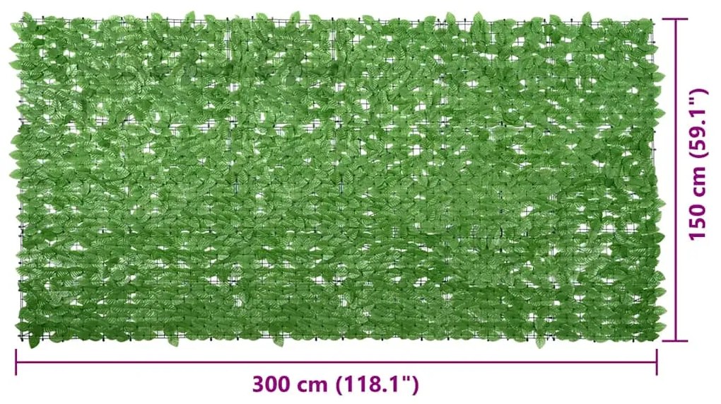 Tela de varanda com folhas verdes 300x150 cm